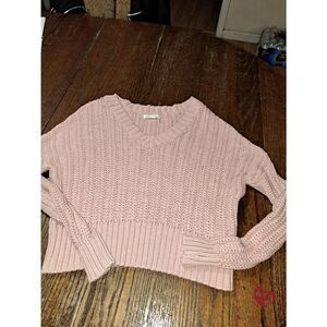 XS Aeropostale Pink Long Sleeve VNeck Loose Fit Knit Pullover Sweater